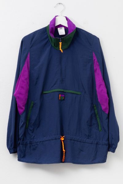 Vintage 1990s Oversized Blue Purple Nylon Anorak Athletic Windbreaker Jacket