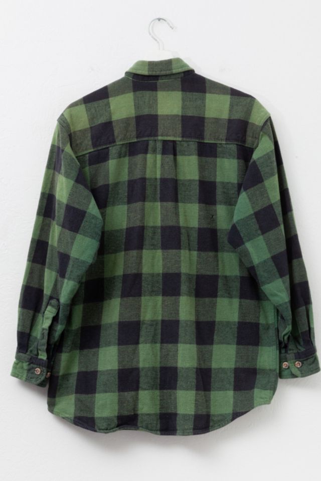 Vintage 1990s Distressed Green Black Cotton Plaid Button Up Shirt #2