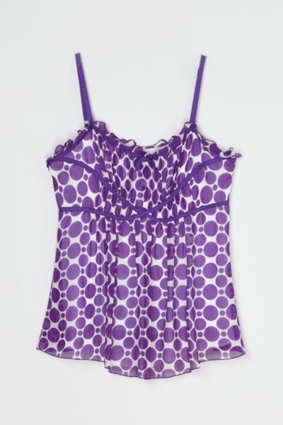 Vintage Y2k Purple Patterned Ruched Silk Top