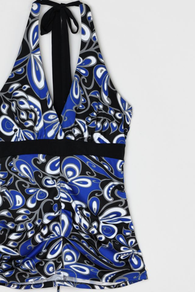 Vintage Y2k Blue & Black Printed Halter Top #1