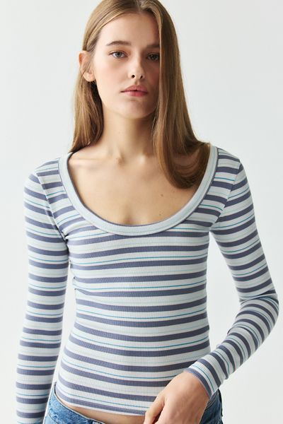 BDG Off-Duty Ribbed Scoop Neck Long Sleeve Tee