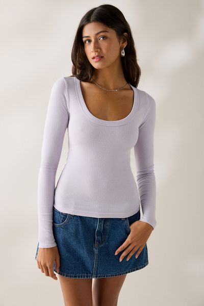 BDG Off-Duty Ribbed Scoop Neck Long Sleeve Tee