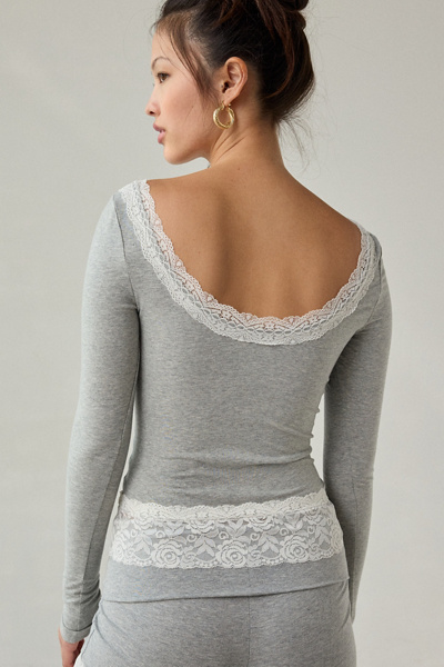 Out From Under Bec Lace Trim Low-Back Long Sleeve Top