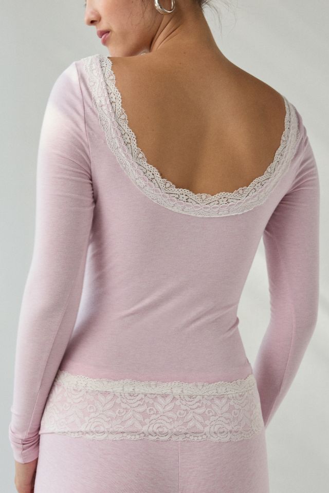 Out From Under Bec Lace Trim Low-Back Long Sleeve Top #2