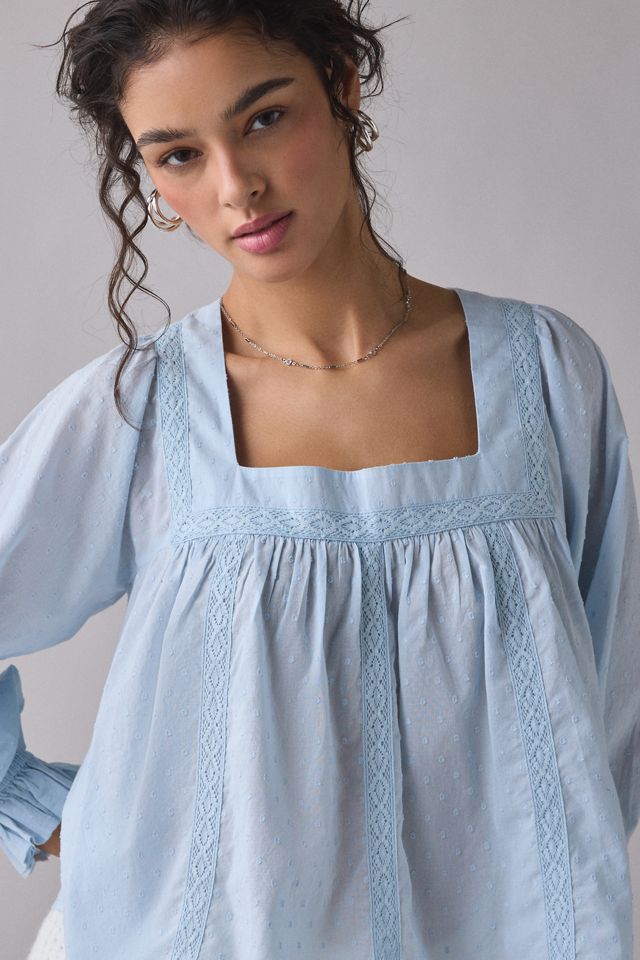 Haut Babydoll à Manches Longues avec Bordure en Dentelle Hazel Kimchi Blue #1