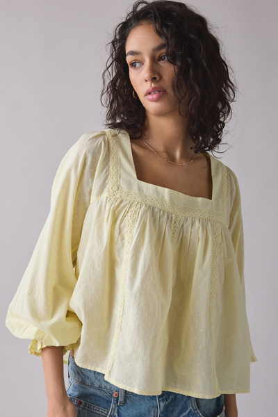 Kimchi Blue Hazel Lace Trim Long Sleeve Babydoll Top