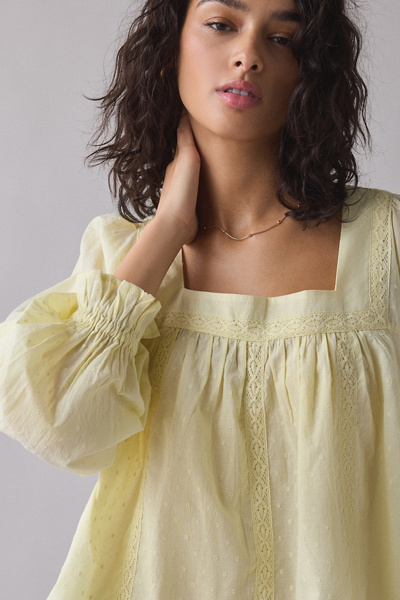 Kimchi Blue Hazel Lace Trim Long Sleeve Babydoll Top