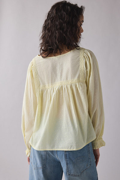 Kimchi Blue Hazel Lace Trim Long Sleeve Babydoll Top