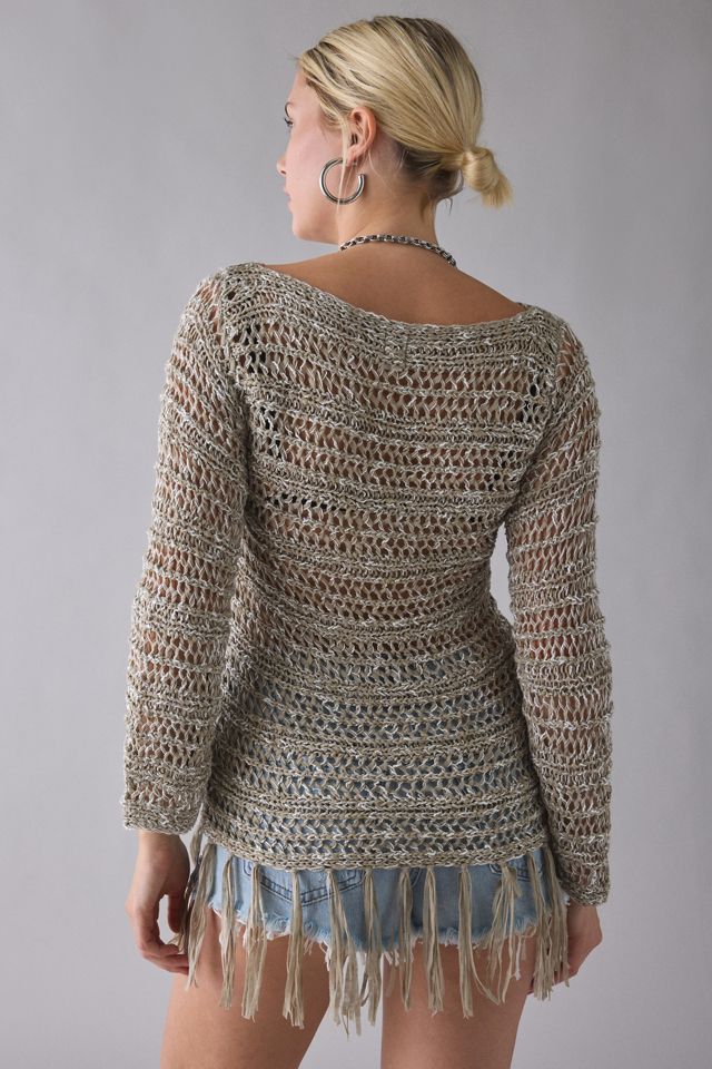 Chandail poncho à franges à mailles ouvertes UO #2