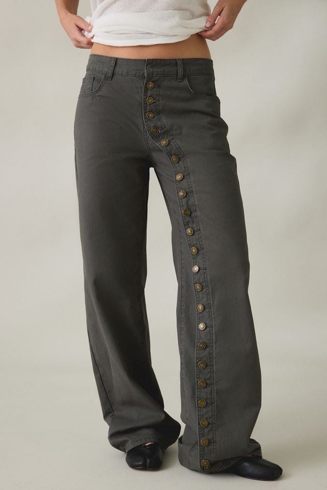 Lioness Penny Asymmetric Button Detail  Low Rise Straight Leg Jeans #1