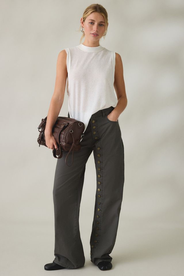 Lioness Penny Asymmetric Button Detail  Low Rise Straight Leg Jeans #5