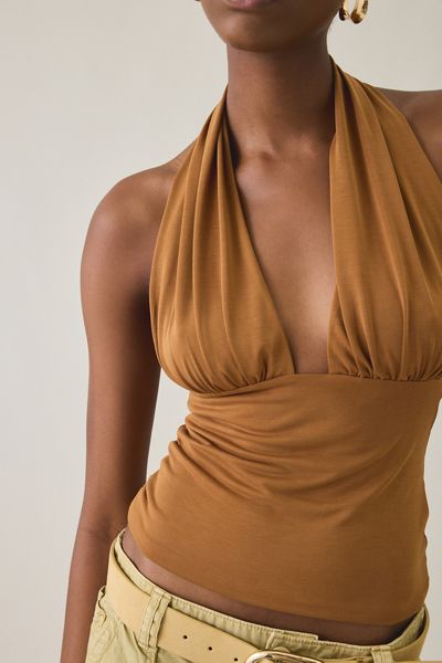 UO Party For You Jersey Knit Plunging Halter Top
