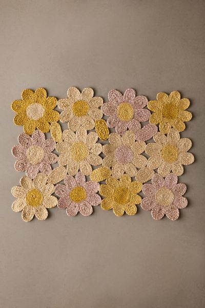 Tapis en jute à motif de champ de marguerites