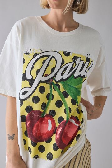 Paris Cherries Polka Dot Graphic Oversized Tee