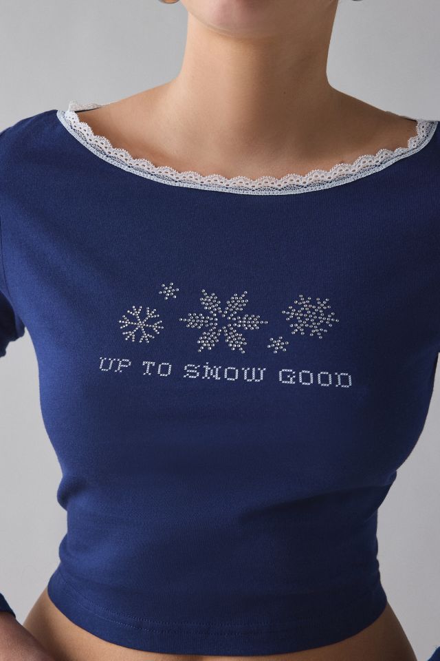 Up To Snow Good Rhinestone Graphic Boatneck Long Sleeve Tee #3