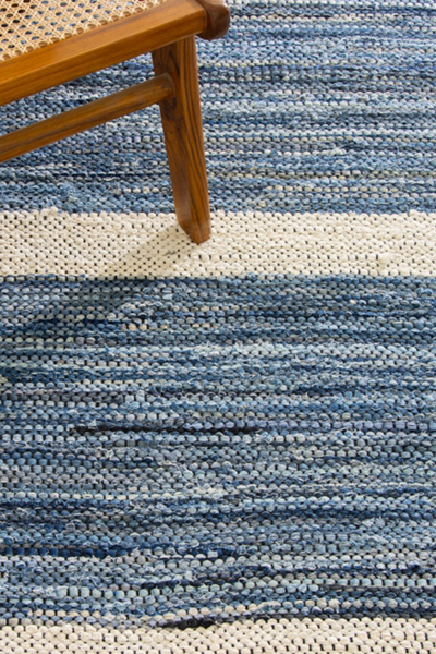 Revival Topstitch Recycled Denim Washable Rug - Thumbnail 3