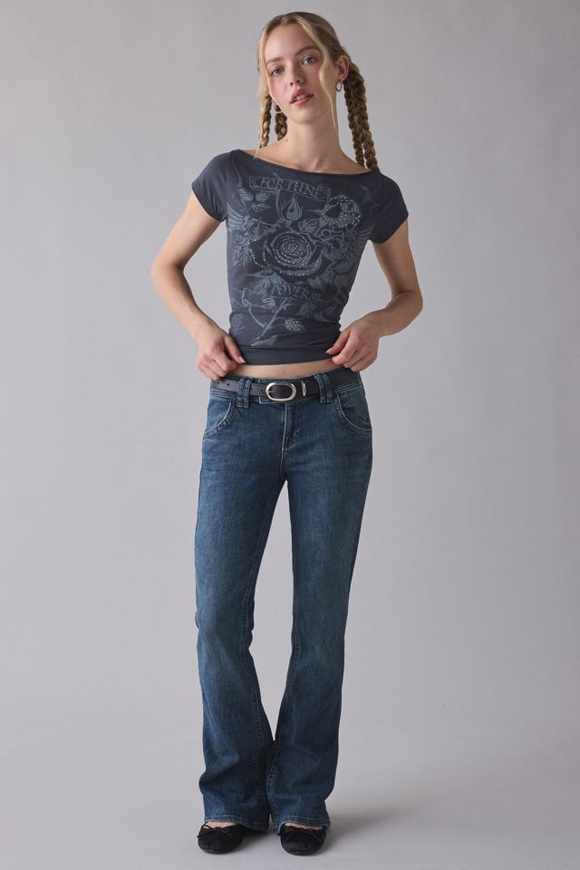 T-shirt moulant graphique en strass Lovers à épaules dénudées #1