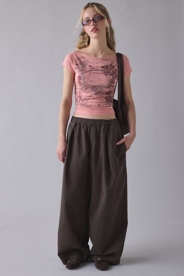 Heavenly Rhinestone Graphic Off-The-Shoulder Slim Tee #1