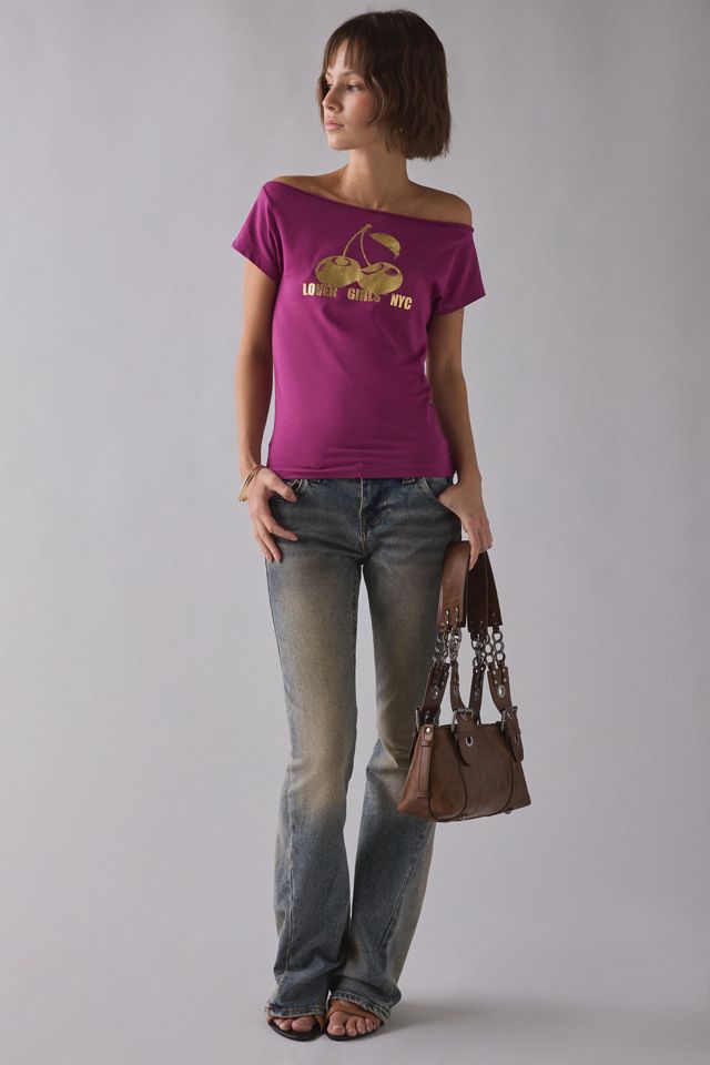 Tee-shirt à épaules dénudées avec graphique métallique Cherry Gold #2
