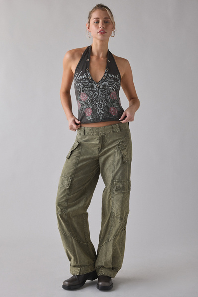 Eternity Graphic Silver Eyelet Studded Plunging Halter Tee