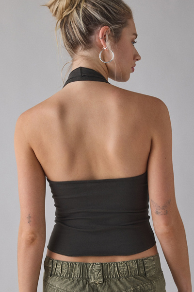 Eternity Graphic Silver Eyelet Studded Plunging Halter Tee