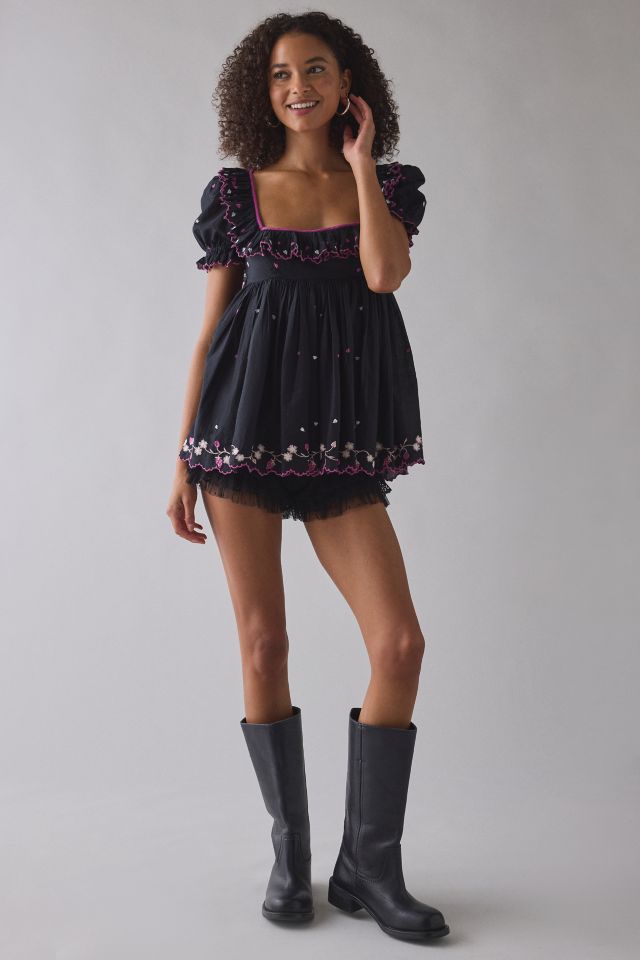 Kimchi Blue Clara Embroidered Puff Sleeve Babydoll Tunic Top #2