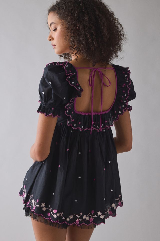 Kimchi Blue Clara Embroidered Puff Sleeve Babydoll Tunic Top #3