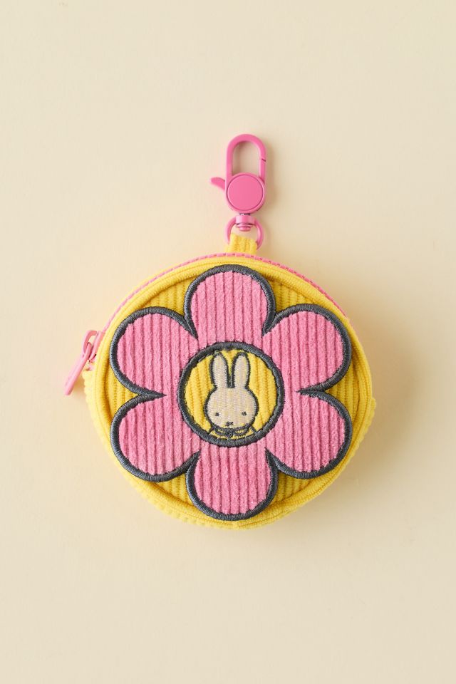 Miffy Whatever! Makes You Happy Round Flower Corduroy Coin Purse Keychain #1