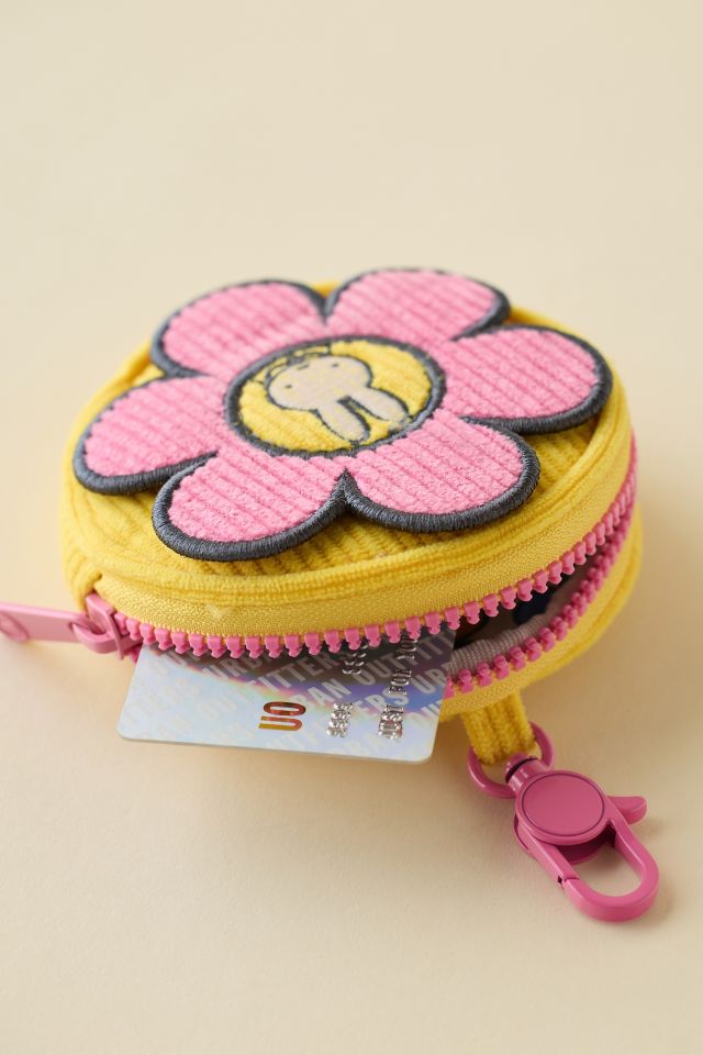 Miffy Whatever! Makes You Happy Round Flower Corduroy Coin Purse Keychain #2