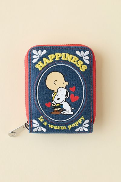 Portefeuille accordéon en denim Whatever! Makes You Happy Peanuts Le bonheur est un chiot au chaud