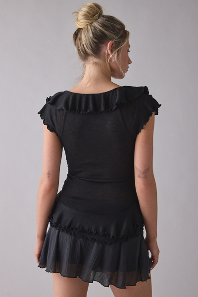 UO Bella Tie-Front Flutter Sleeve Ruffle Top