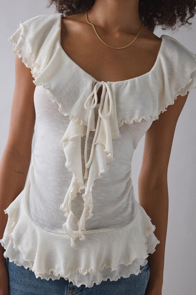 UO Bella Tie-Front Flutter Sleeve Ruffle Top #1
