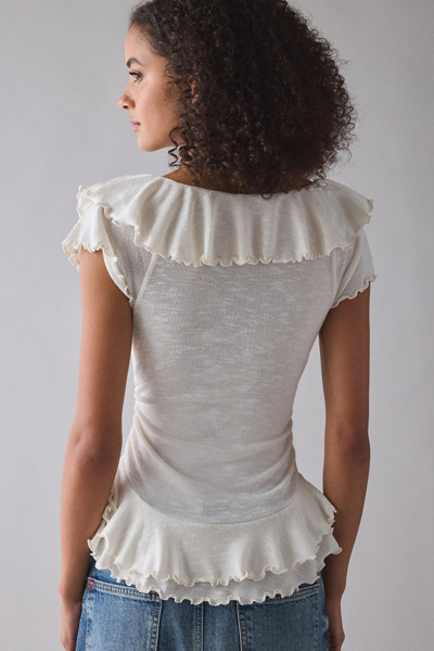 UO Bella Tie-Front Flutter Sleeve Ruffle Top