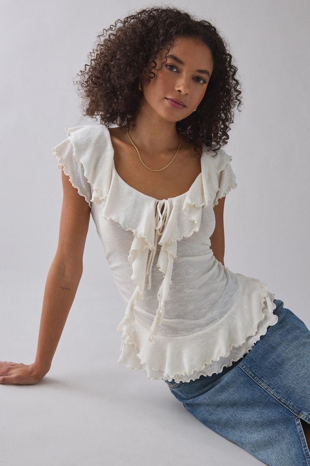 UO Bella Tie-Front Flutter Sleeve Ruffle Top #3