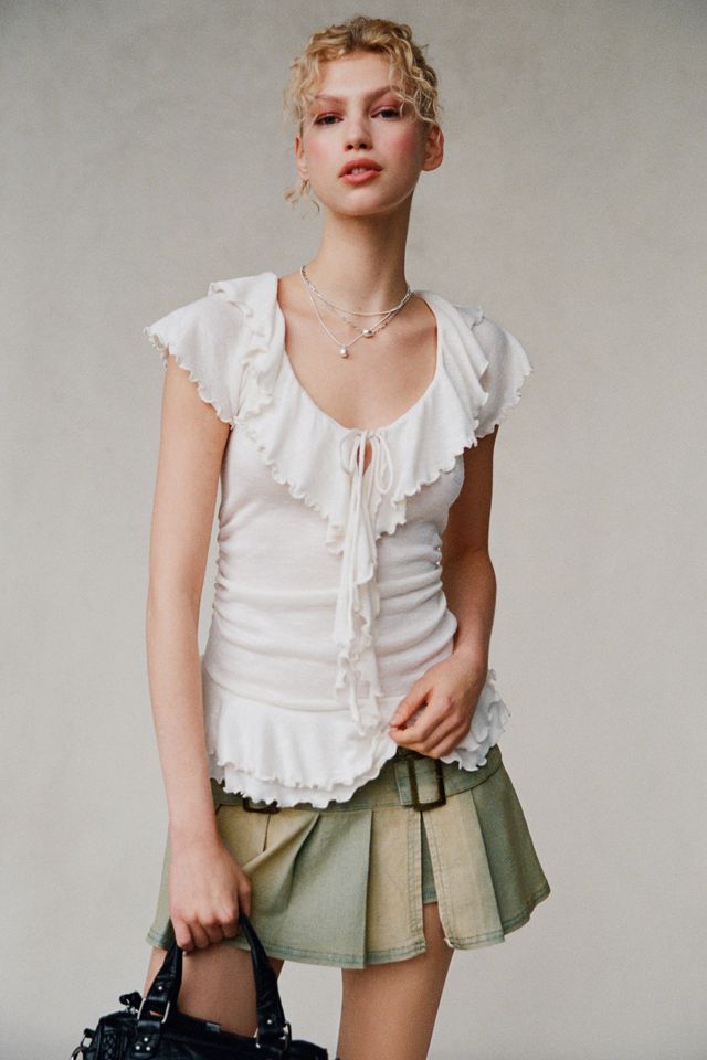 UO Bella Tie-Front Flutter Sleeve Ruffle Top #4
