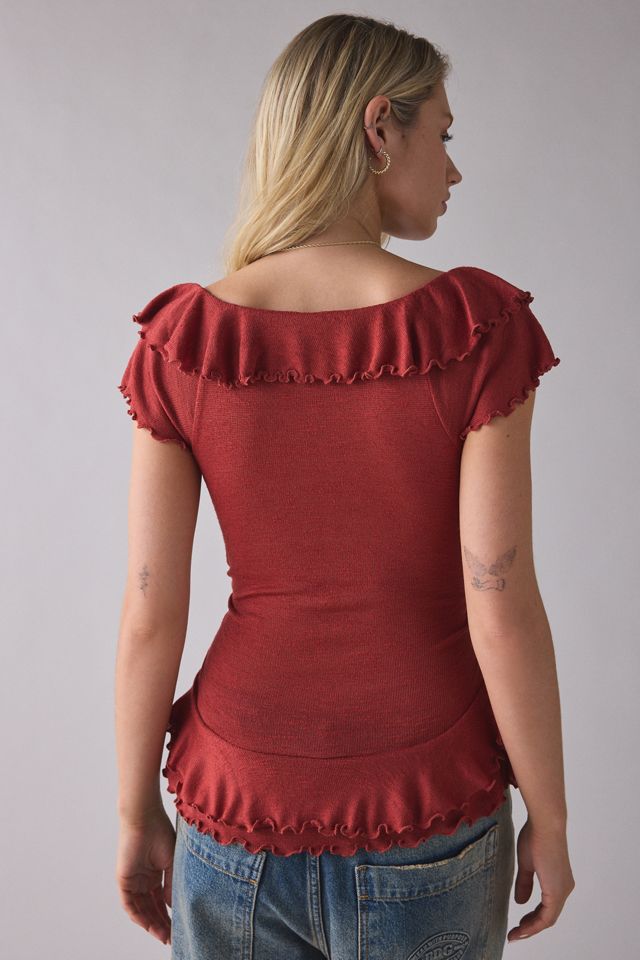 UO Bella Tie-Front Flutter Sleeve Ruffle Top #1