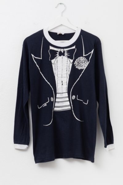 Vintage 1980s Distressed Tuxedo Graphic Long Sleeve T-Shirt