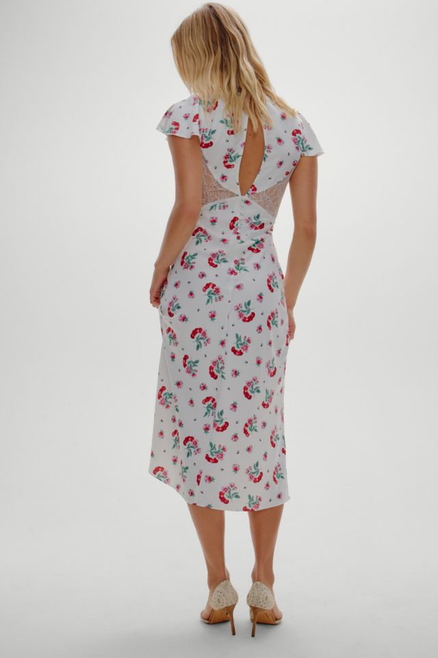 Frankies Bikinis Delicate Cherry Flower Lace Trim Satin Midi Dress #3