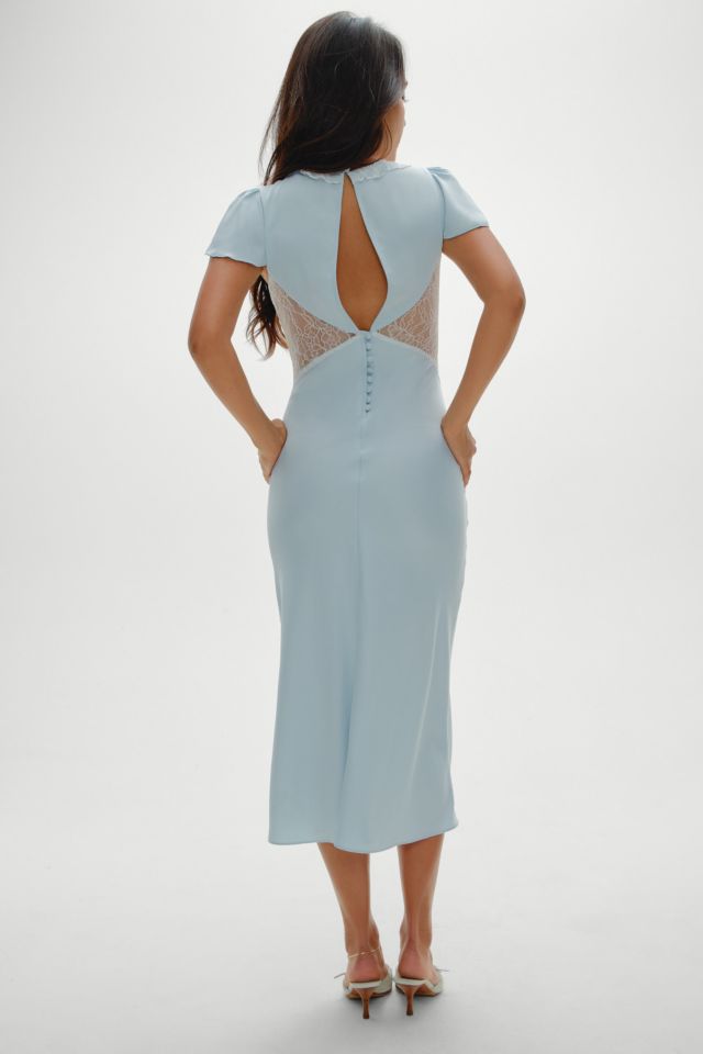 Frankies Bikinis Delicate Angel’s Breath Lace Trim Satin Midi Dress #3