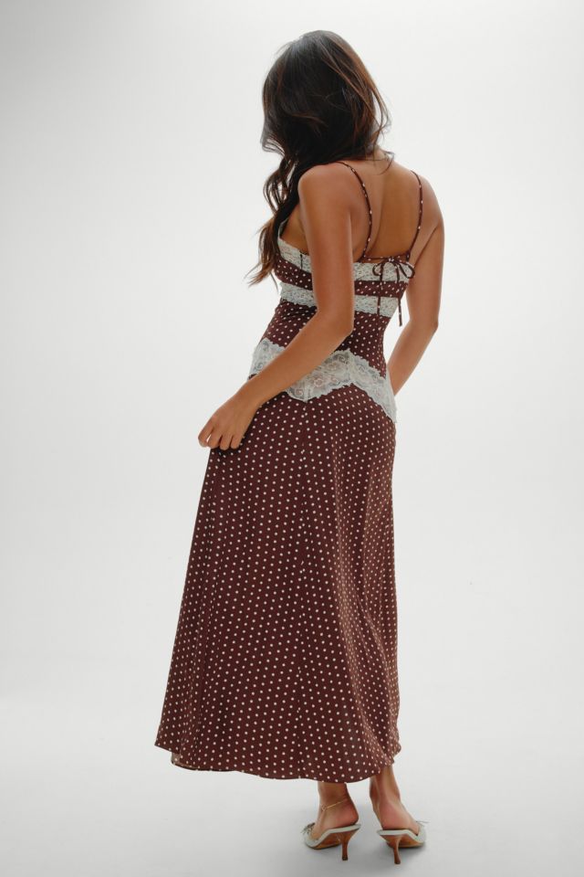 Frankies Bikinis Ethereal Chocolate Dot Satin Maxi Dress #3