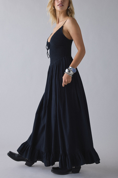 Kimchi Blue Keepsake Tie-Front Smocked Cotton Maxi Dress