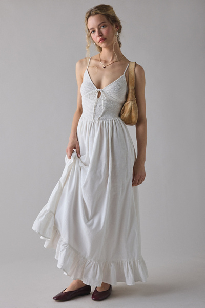 Kimchi Blue Keepsake Tie-Front Smocked Cotton Maxi Dress