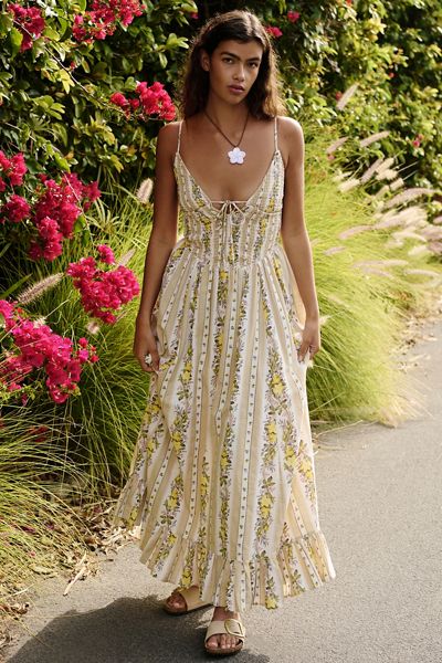 Kimchi Blue Keepsake Tie-Front Smocked Cotton Maxi Dress