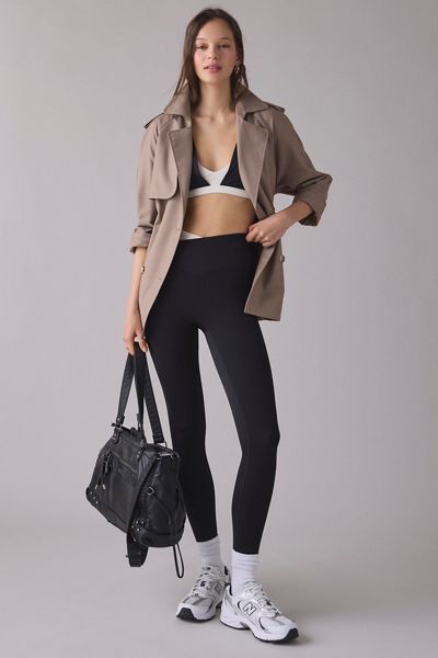 P.E Nation Wander Black + Whisper White Crisscross Waistband Full Length Leggings