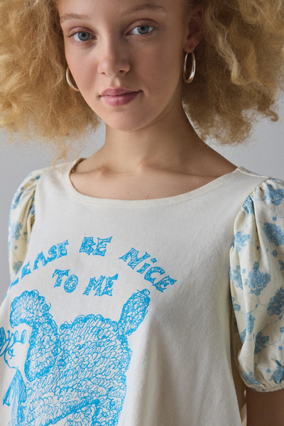 Kimchi Blue Please Be Nice Graphic Puff Sleeve Swing Tee