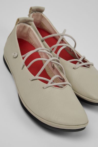 Camper Right Nina Leather Lace-up Ballerina Flat In Ivory, Women's At Urban Outfitters In White