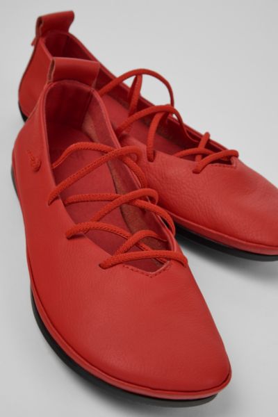 Camper Right Nina Leather Lace-up Ballerina Flat In Red, Women's At Urban Outfitters