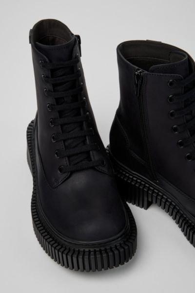 Camper Pix Berlin Leather Lace Up Boot In Black, Women's At Urban Outfitters In Animal Print