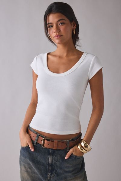 BDG Off-Duty Ribbed Scoop Neck Short Sleeve Tee