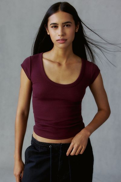 BDG Off-Duty Ribbed Scoop Neck Short Sleeve Tee